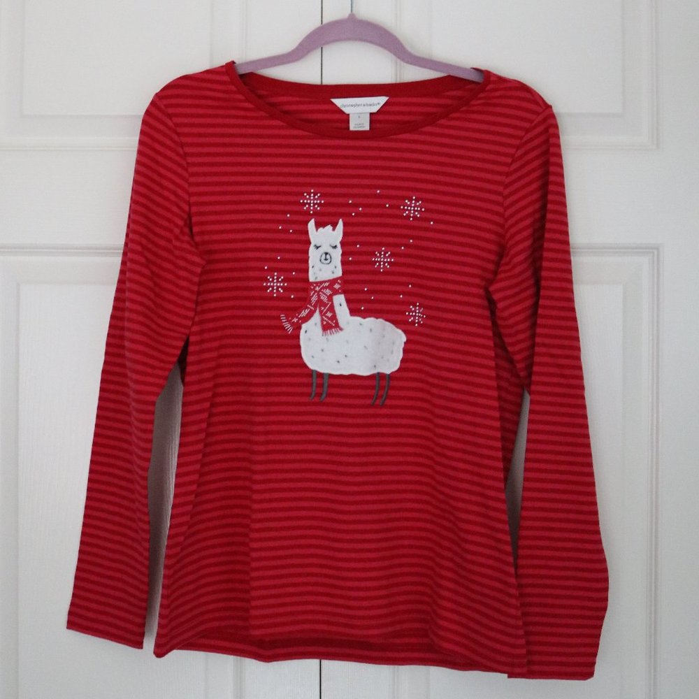 Christoper & Banks NWT Red Llama Long Sleeve Tee